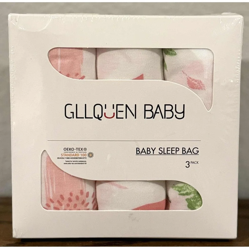Gllquen BABY Sleep Bag Pack of 3 0-3 Months 100% Cotton Pink Flora Bloom